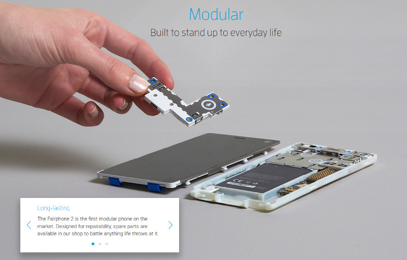 Picture of an open FP2 from the Fairphone website