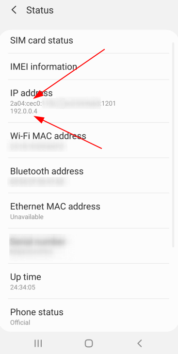 Image: IPv6 address in Android's network status