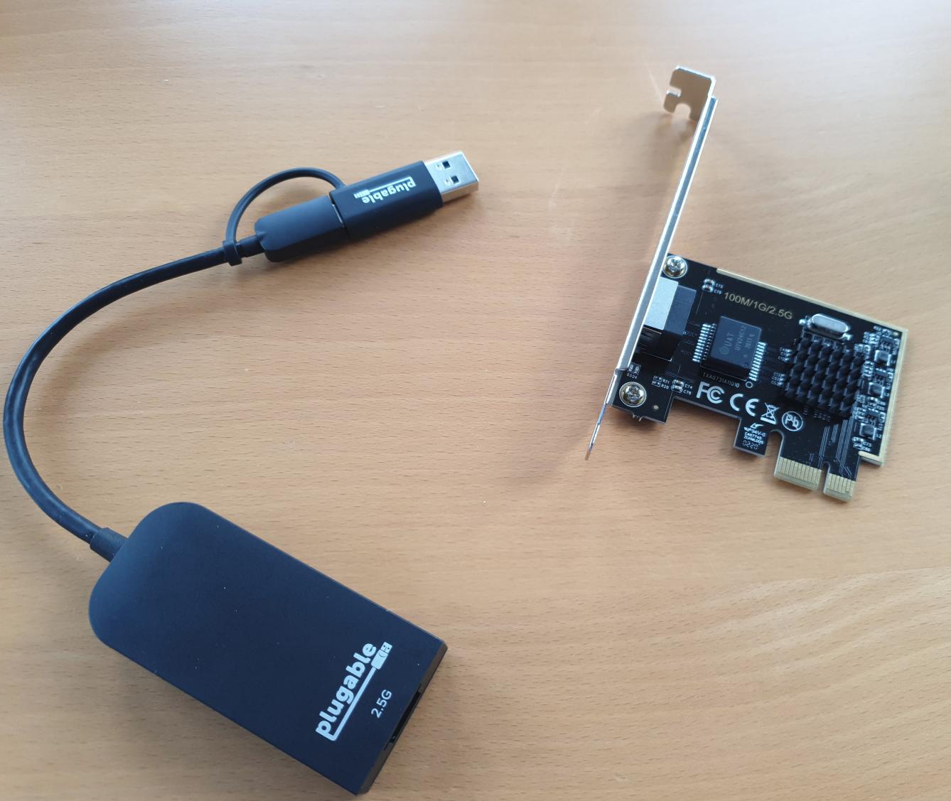 Image: 2.5GbE USB and PCIe adapters